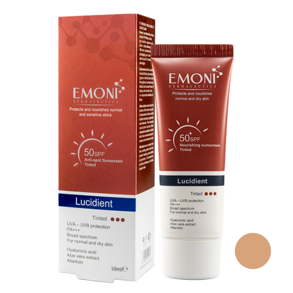کرم ضد آفتاب رنگی امونی مناسب پوست نرمال تا خشک spf+50 